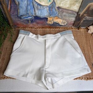 Vintage Rod Laver Shorty Short Tennis Shorts White Polyester 80s XS/S